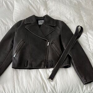 Zara Women's Brown/ Black Faux Leather Biker Jacket